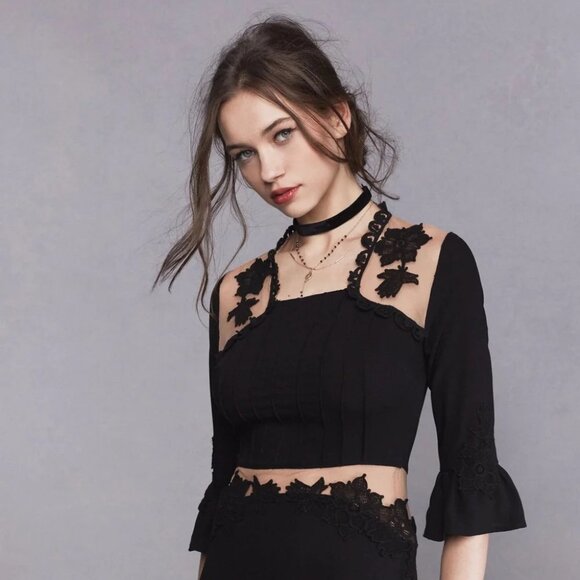 NEW For Love & Lemons Women's Lilou Applique Dress - Black - Picture 6 of 10